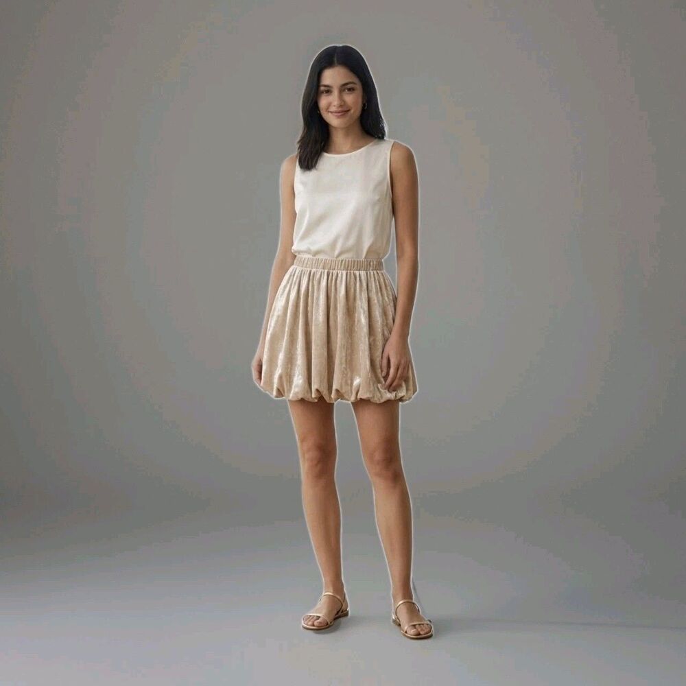 Forever 21 Bubble Hem Skirt Cream Shimmer Women Size XS Mini Paris Hilton Glam
